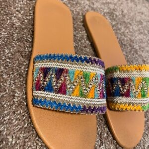 Shein Embroidered Colorful Zig-Zag Slide Sandals
